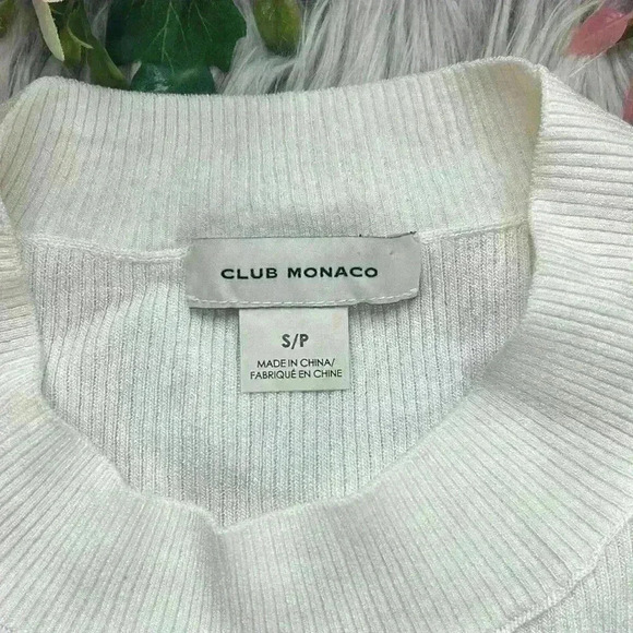 Club Monaco Women's Sheer Striped Lantern Sleeve Ribbed White Sweater, S - Picture 5 of 12